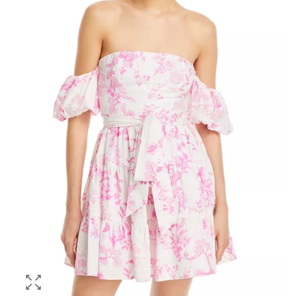 AQUA 🆕 Puff Sleeve Off-the-Shoulder Cotton Floral Tie Waist Dress - Exclusive M - Picture 3 of 16